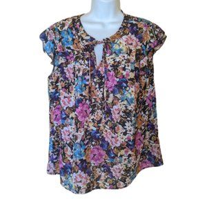 Bright Silky Floral Blouse size Large